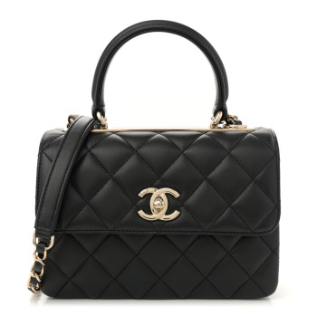 CHANEL Lambskin Quilted Mini Trendy CC Dual Handle Flap Bag Black