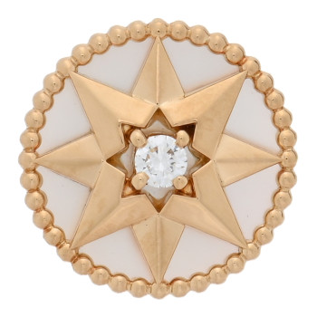 CHRISTIAN DIOR 18K Yellow Gold Diamond Mother Of Pearl Medium Rose Des Vents Single Earring