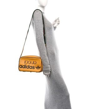GUCCI X ADIDAS Textured Dollar Calfskin Web Trefoil Logo Small Messenger Bag Crop Black