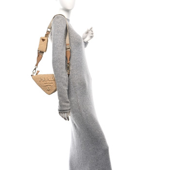 PRADA Yarn Raffia Effect Crochet Triangle Shoulder Bag Naturale