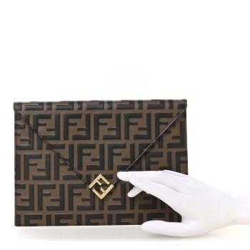 FENDI Vitello Ceylon Bi-Color FF 1974 Embossed FF Diamonds Flat Envelope Pouch Maya Black