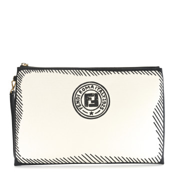 FENDI X JOSHUA VIDES Coated Canvas Stamp Patch Large Flat Pouch White Black