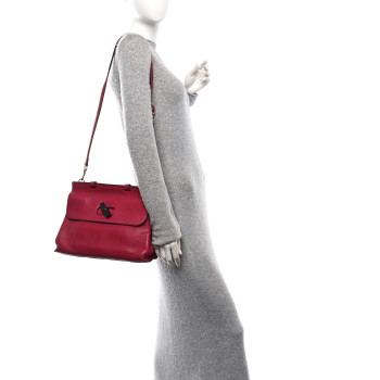 GUCCI Cellarius Calfskin Medium Bamboo Daily Top Handle Bag Hibiscus Red