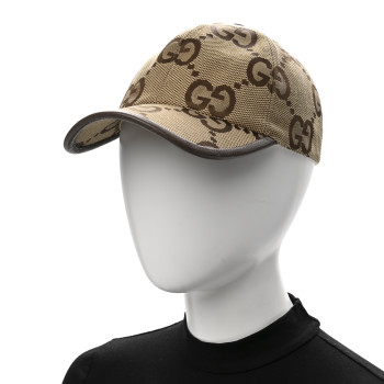 GUCCI Monogram Jumbo GG Baseball Hat M 57 Camel Ebony