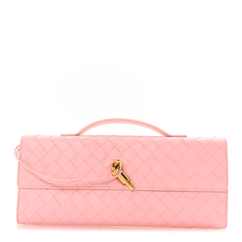 BOTTEGA VENETA Nappa Intrecciato Long Andiamo Top Handle Clutch Rose