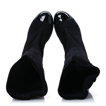 CHANEL Suede Patent CC Quilted Knee High Boots 36 Black