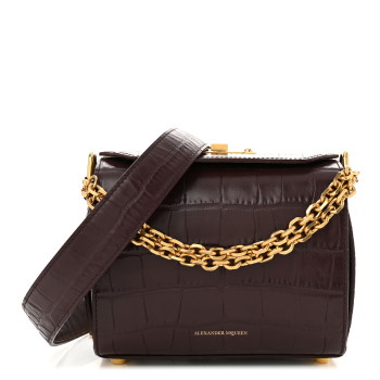 ALEXANDER MCQUEEN Calfskin Crocodile Embossed Box Shoulder Bag 19 Velvet Red