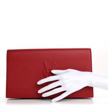 SAINT LAURENT Calfskin Monogram Large Belle De Jour Clutch Red