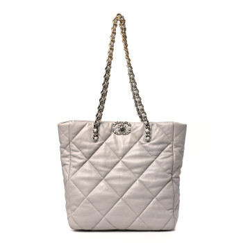 CHANEL Lambskin Quilted Chanel 19 Shopping Bag Grey