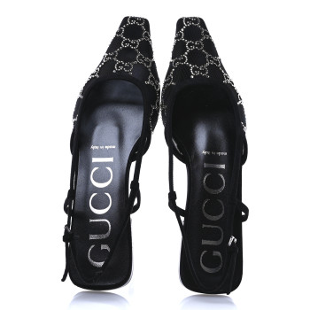 GUCCI Tela Retino Kid Scamosciato Crystal GG Monogram Square Demi Ballet Flats 37.5 Black