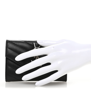 SAINT LAURENT Grain De Poudre Matelasse Chevron Small Monogram Envelope Wallet Black