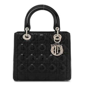CHRISTIAN DIOR Patent Cannage Medium Lady Dior Black