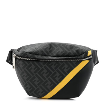 FENDI Glazed Fabric Vitello Liberty FF 1974 Diagonal Belt Bag Black Sunflower