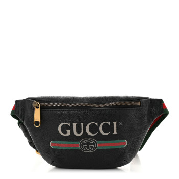 GUCCI Grained Calfskin Small Logo Belt Bag Black