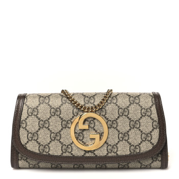 GUCCI GG Supreme Monogram Textured Dollar Calfskin Blondie Continental Chain Wallet Beige Ebony New Acero