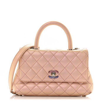 CHANEL Iridescent Caviar Quilted Mini Coco Handle Flap Pink