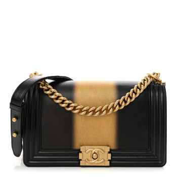 CHANEL Metallic Glazed Calfskin Medium Boy Flap Black Gold