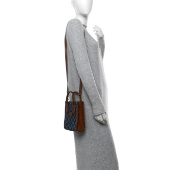 GUCCI New Denim GG Monogram Dollar Calfskin Mini Retro Interlocking G Tote Bag Blue Tea Cuir Epilog