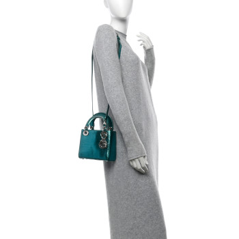 CHRISTIAN DIOR Metallic Lizard Mini Lady Dior Blue