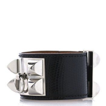 HERMES Lizard Collier de Chien CDC Bracelet S Black