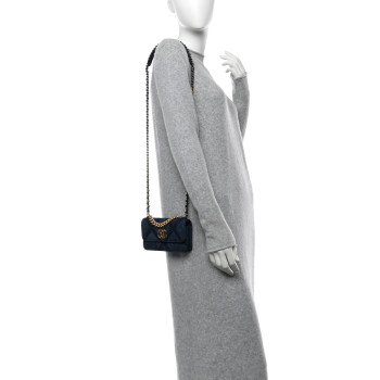 CHANEL Denim Quilted Chanel 19 Flap Phone Holder With Chain Blue