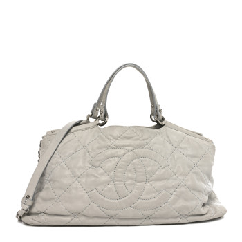 CHANEL Iridescent Calfskin Quilted Small Sea Hit Tote Gris Clair