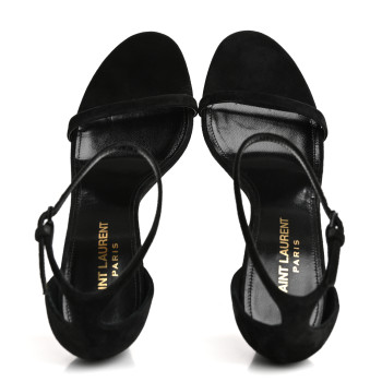 SAINT LAURENT Suede Lila Wedge Sandals 37 Black