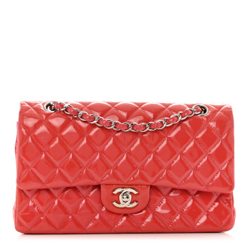 CHANEL Patent Quilted Medium Double Flap Pink