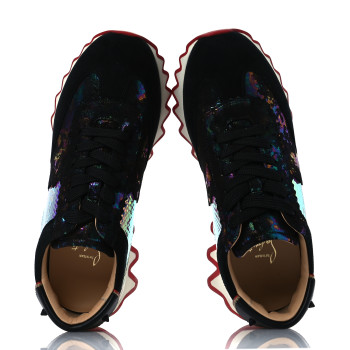 CHRISTIAN LOUBOUTIN Suede Mesh Calfskin Loubishark Sneakers 38.5 Black Multicolor