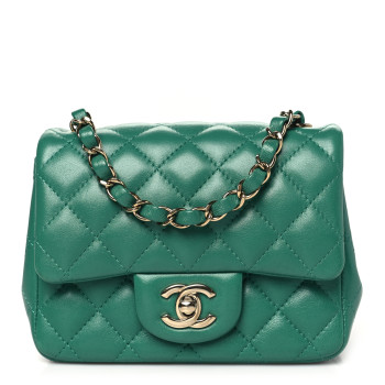 CHANEL Lambskin Quilted Mini Square Flap Green