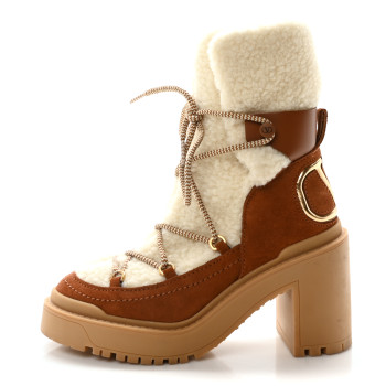 VALENTINO GARAVANI Suede Shearling Vlogo Trekkgirl Ankle Boots 36 Selleria