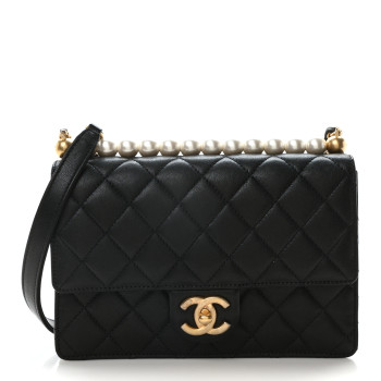 CHANEL Goatskin Quilted Small Chic Pearls Flap Black