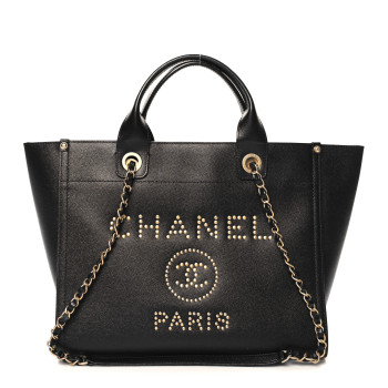 CHANEL Caviar Small Studded Deauville Tote Black
