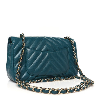 CHANEL Caviar Chevron Quilted Mini Rectangular Flap Green