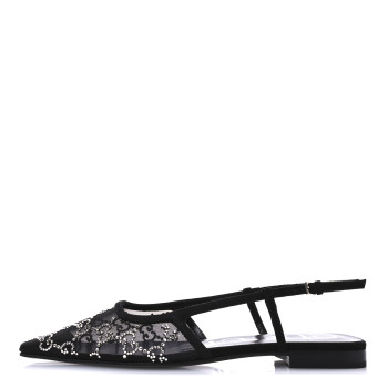 GUCCI Tela Retino Kid Scamosciato Crystal GG Monogram Square Demi Ballet Flats 37.5 Black