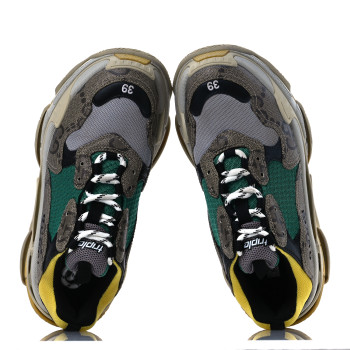 BALENCIAGA X GUCCI Maxi GG Supreme Monogram Womens Triple S Sneakers 39 Beige Ebony Black Green