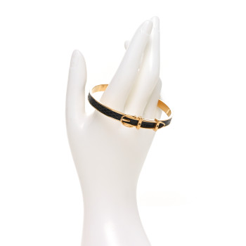 HERMES Lizard Narrow Belt Buckle Bangle Bracelet Black