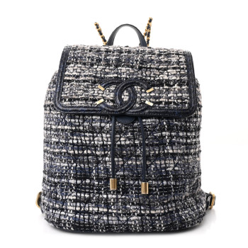 CHANEL Tweed Snakeskin Quilted Filigree Backpack Dark Navy