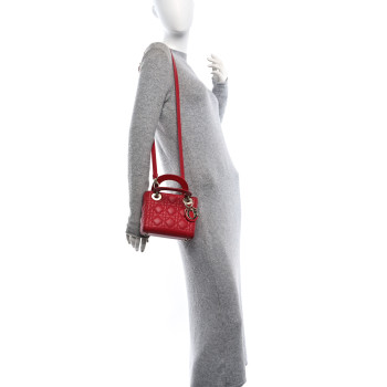 CHRISTIAN DIOR Lambskin Cannage Mini Lady Dior Red