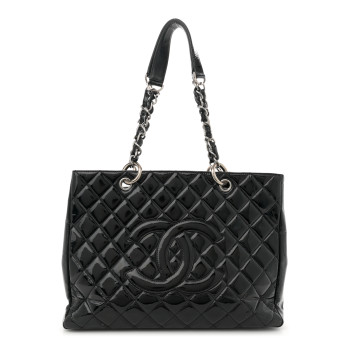CHANEL Patent Quilted Grand Shopping Tote GST Black