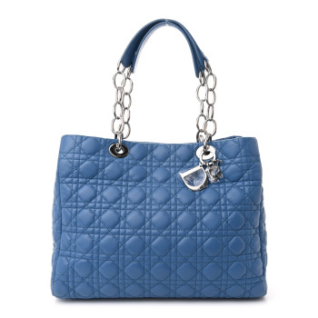 CHRISTIAN DIOR Lambskin Cannage Large Dior Soft Shopping Tote Blue