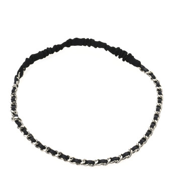 CHANEL Calfskin Chain CC Headband Black Silver
