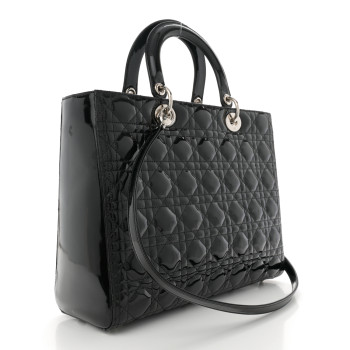 CHRISTIAN DIOR Patent Cannage Large Lady Dior Black