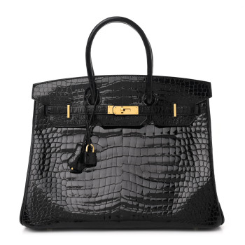 HERMES Shiny Porosus Crocodile Birkin 35 Black