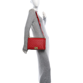 CHANEL Lambskin Quilted New Medium Boy Flap Red