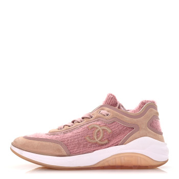 CHANEL Suede Calfskin Stretch Fabric CC Sneakers 36.5 Pink