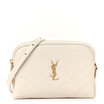 SAINT LAURENT Lambskin Quilted Gaby Zipped Pouch Crema Soft