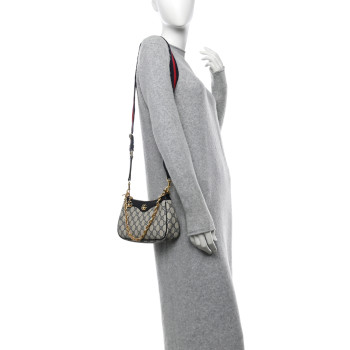 GUCCI GG Supreme Monogram Textured Dollar Calfskin Web Small Ophidia GG Handbag Beige Blue