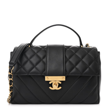 CHANEL Calfskin Quilted Chevron In The City Bag Black
