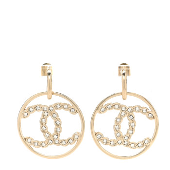 CHANEL Baguette Crystal High Society CC Drop Earrings Gold